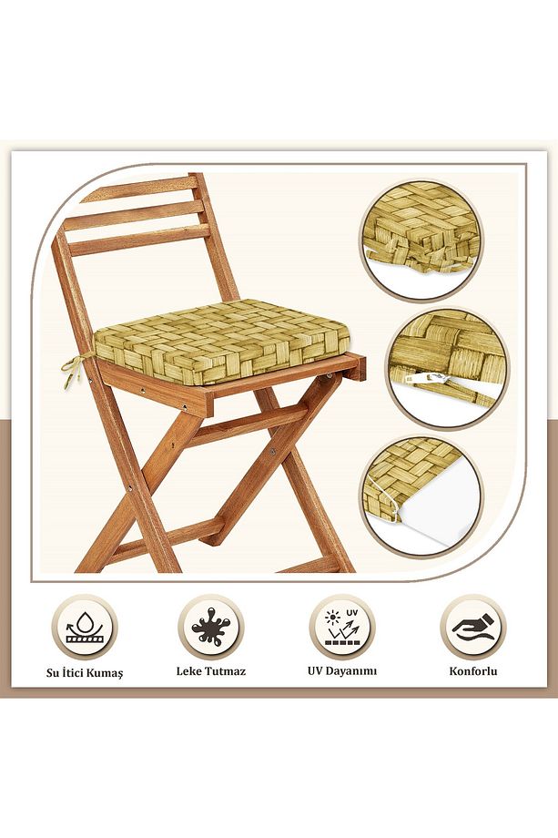 Canvas Tekli Wicker Sıvı Geçirmez Leke Tutmaz Fermuarlı Bağcıklı Sandalye Minderi 40 x 40 cm - 2