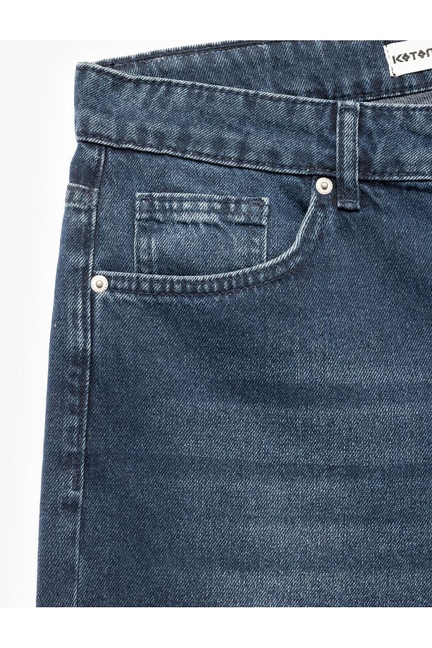 Normal Bel Pamuklu Bermuda Oversize Jean Şort - 6