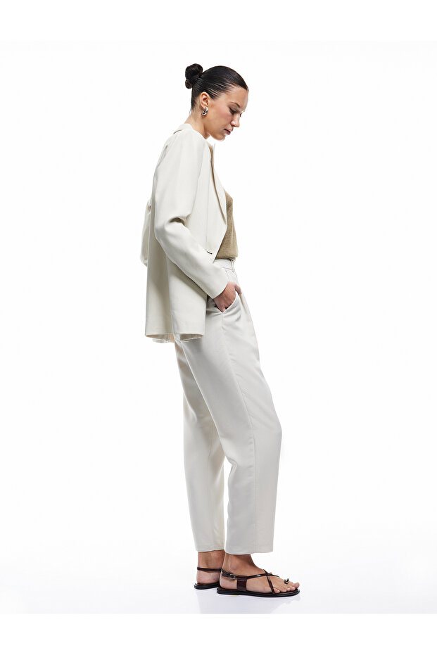 Modal Cupro Fabric Pleated Detail Pocket High Waist Wide Leg Fabric Trousers