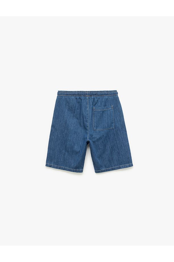 Beli Bağcıklı Cep Detaylı Bermuda Oversize Jean Şort - 5