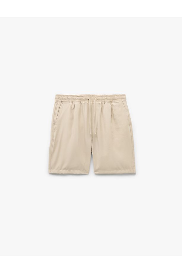 Viskon Cep Detaylı Rayon Beli Bağcıklı Bermuda Chino Yazlık Şort - 3