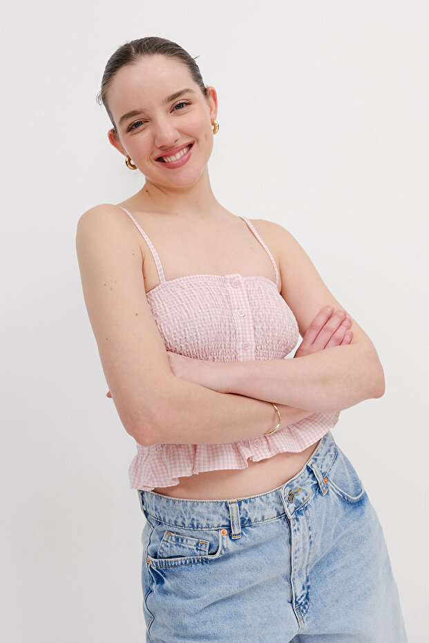 Gingham Patterned Buttoned Blouse A17282 - 3