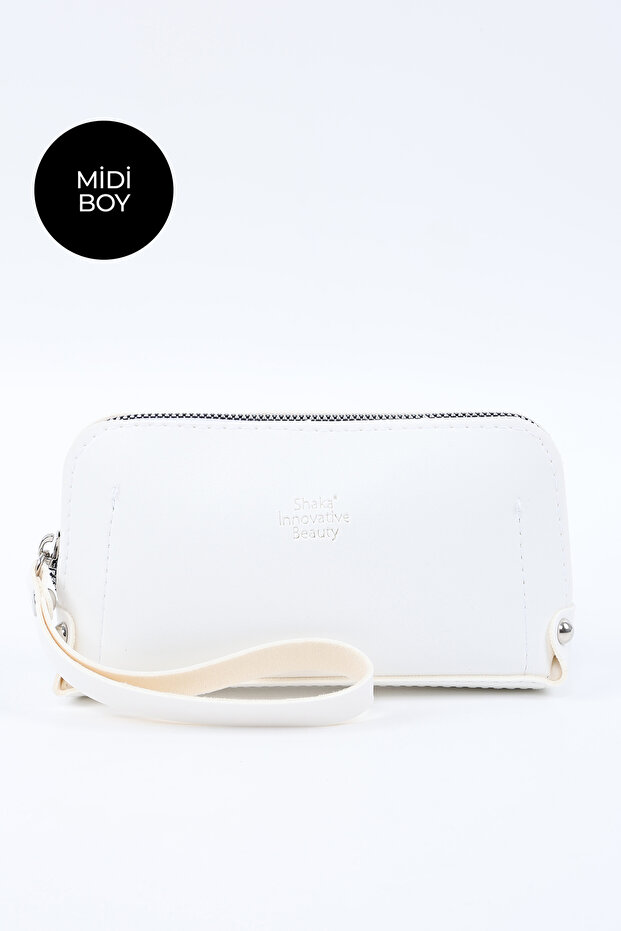White Shk222 Faux Leather, Zippered, 4 Compartments, Strap Phone Wallet and Handbag