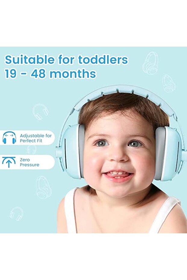 Căști 2 în 1 pentru bebeluși 3–48M – Anulare zgomot 25dB, Bandă moale, Albastru, Design ursuleț de pluș - 10