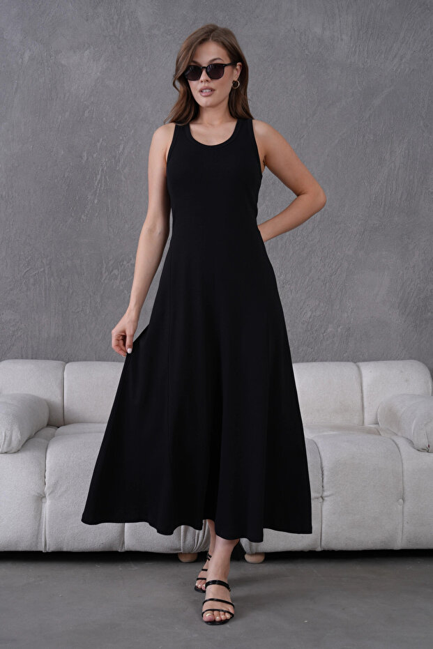 Kolsuz Yazlık Örme Elbise - 1