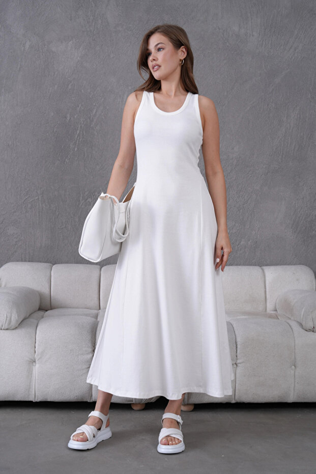 Kolsuz Yazlık Örme Elbise - 7