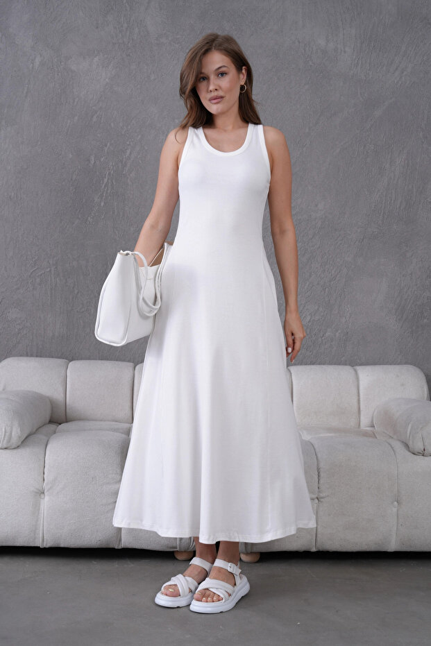 Kolsuz Yazlık Örme Elbise - 4