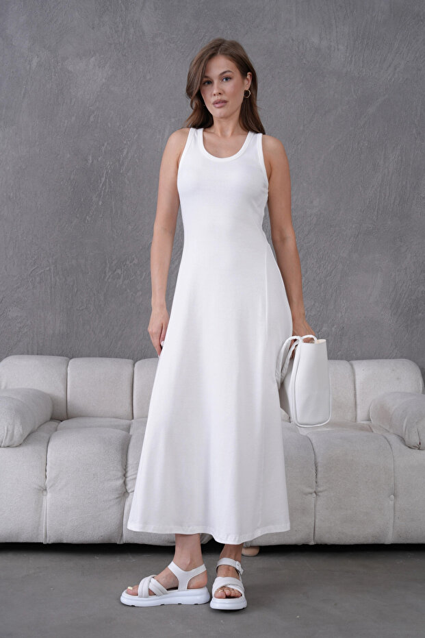 Kolsuz Yazlık Örme Elbise - 1