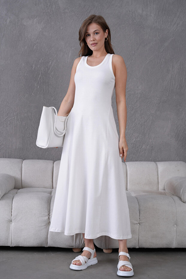 Kolsuz Yazlık Örme Elbise - 3