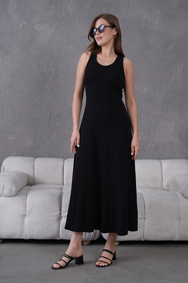 Kolsuz Yazlık Örme Elbise - 7