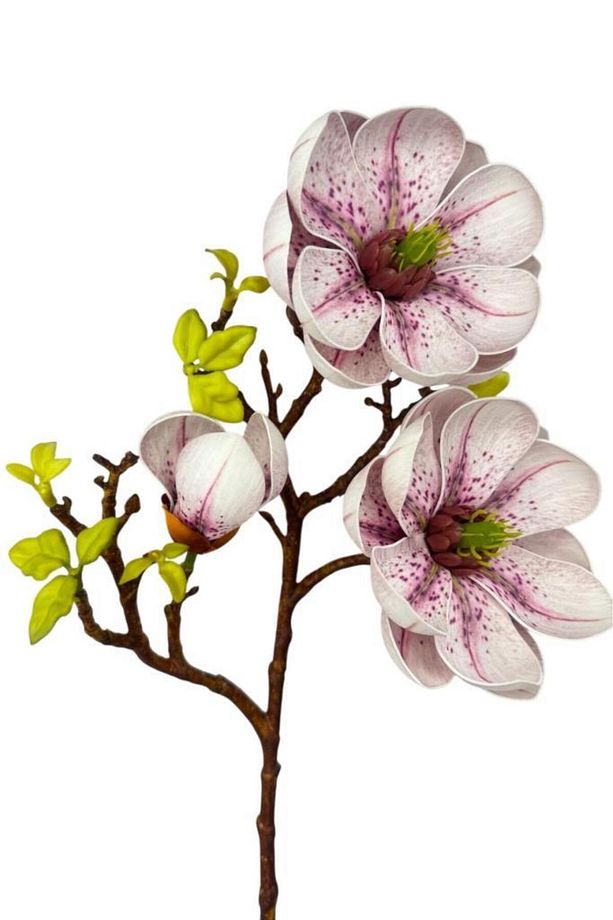 Yapay Çiçek Pembe Açık Eva Manolya 2 Çiçek 1 Tomurcuk Uzun Dal Çiçek Flowers 55cm Gerçeksi Doku - 2