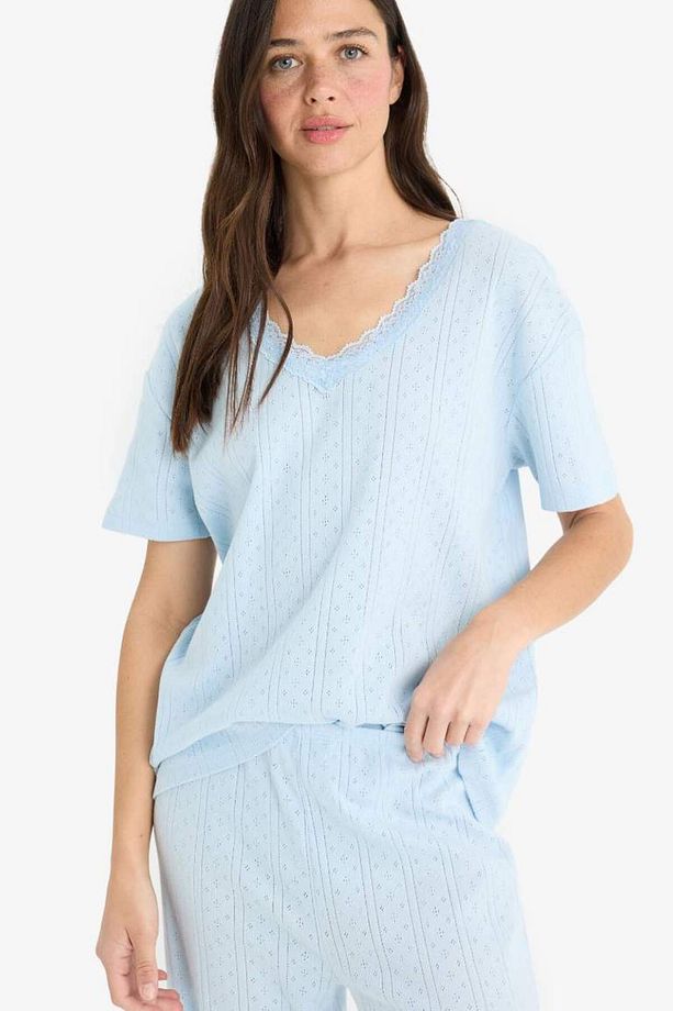 Regular Fit Pijama Takımı Kısa Kollu V Yaka Üst Esnek Belli Uzun Alt-fall In Love E9831ax25sm - 4