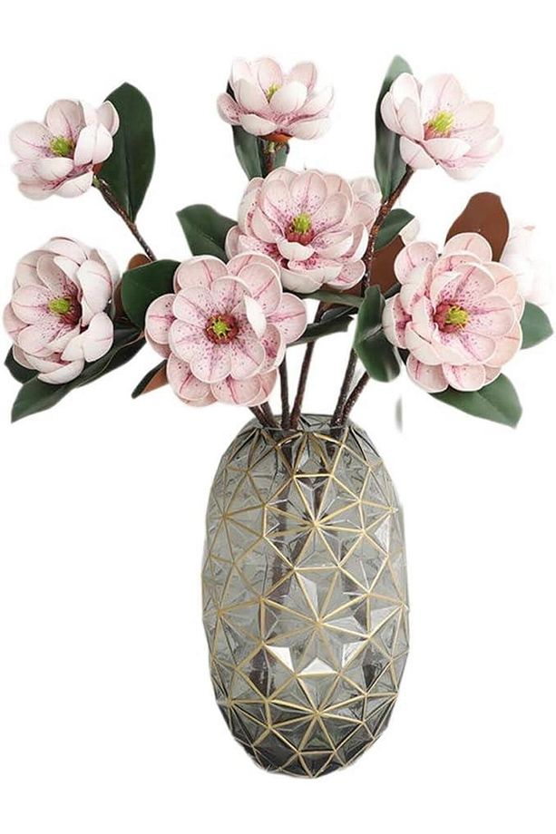 Yapay Çiçek Pembe Açık Eva Manolya 2 Çiçek 1 Tomurcuk Uzun Dal Çiçek Flowers 55cm Gerçeksi Doku - 8