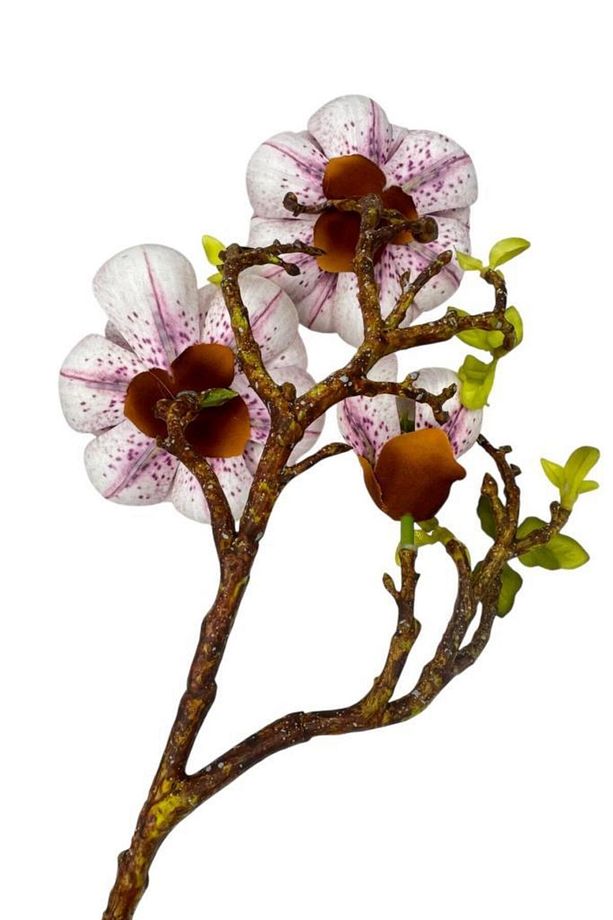 Yapay Çiçek Pembe Açık Eva Manolya 2 Çiçek 1 Tomurcuk Uzun Dal Çiçek Flowers 55cm Gerçeksi Doku - 4