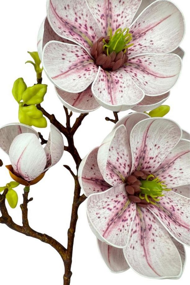 Yapay Çiçek Pembe Açık Eva Manolya 2 Çiçek 1 Tomurcuk Uzun Dal Çiçek Flowers 55cm Gerçeksi Doku - 3
