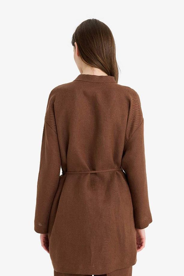 %100 Keten Regular Fit Bağcıklı Uzun Kollu Tesettür Gömlek Tunik D4394ax25sm - 6