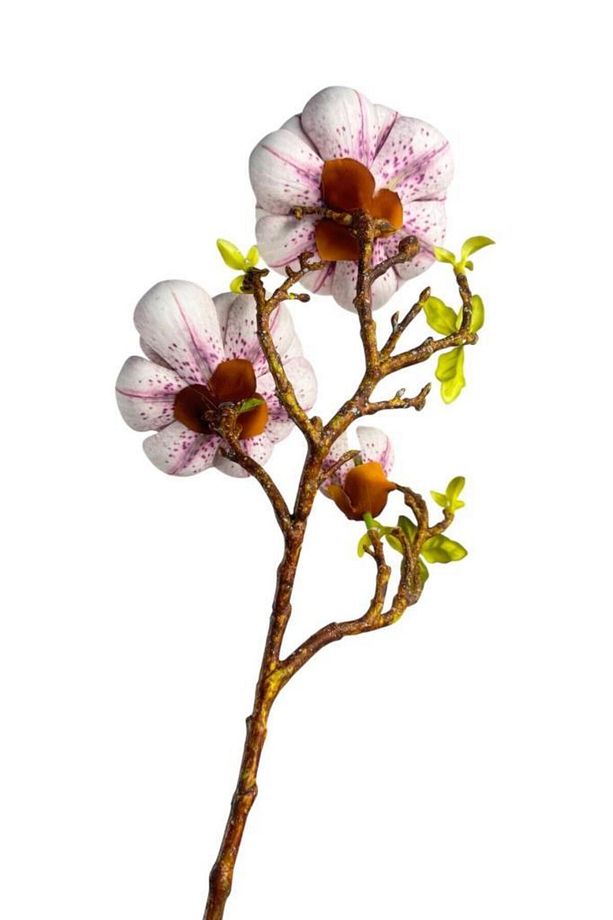 Yapay Çiçek Pembe Açık Eva Manolya 2 Çiçek 1 Tomurcuk Uzun Dal Çiçek Flowers 55cm Gerçeksi Doku - 6