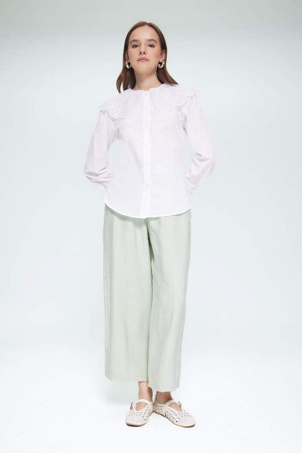Yeni Sezon Regular Fit Geniş Yakalı Poplin Uzun Kollu Gömlek Tunik - 2