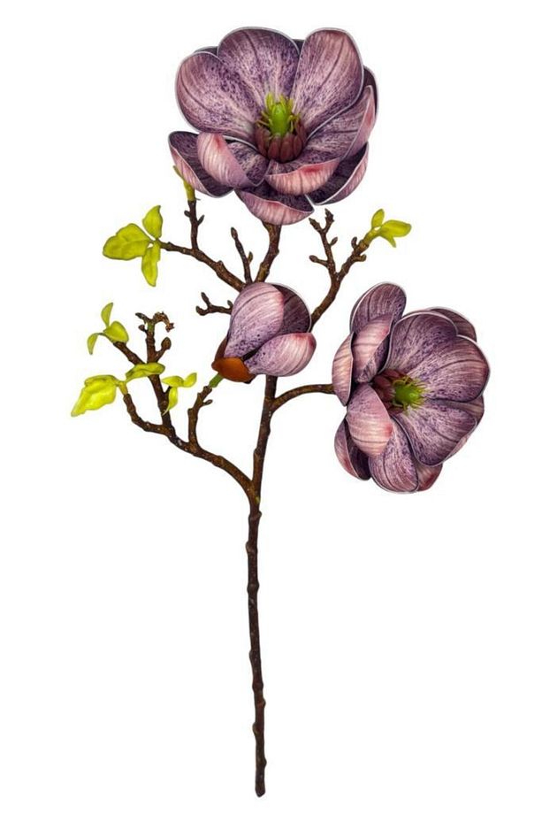 Yapay Çiçek Lila Eva Manolya 2 Çiçek 1 Tomurcuk Uzun Dal Çiçek Flowers 55cm Gerçeksi Doku - 3