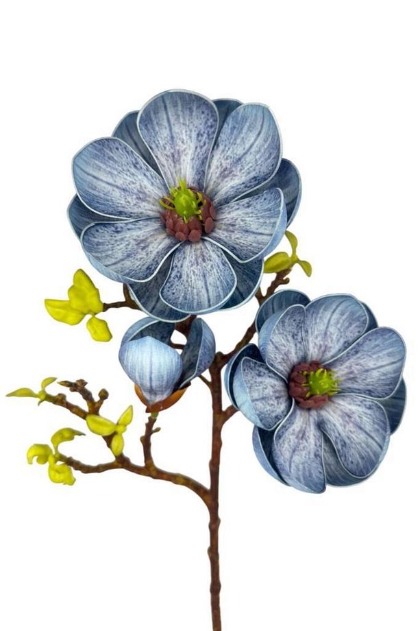 Yapay Çiçek Eva Mavi Manolya 2 Çiçek 1 Tomurcuk Uzun Dal Çiçek Flowers 55cm Gerçeksi Doku - 1