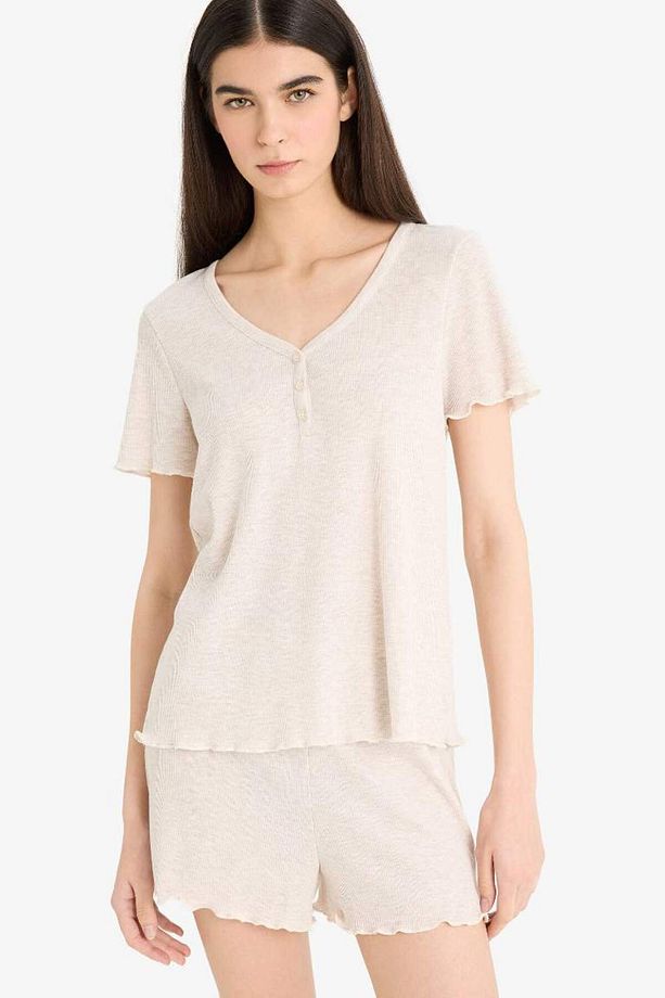 Regular Fit Ribana Kısa Kollu Üst Esnek Belli Şort- Fall In Love E9832ax25sm - 3