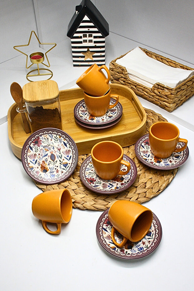 6-Piece Ceramic Turkish Coffee Cup Set 80 ml