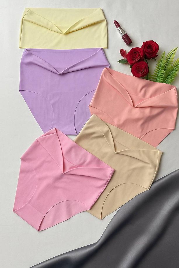 Yüksek Bel Lazer Kesim Dikişsiz İz Yapmaz Külot Bikini 5li paket Açık Renkler - 1