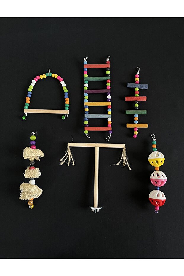 Premium Bird Play Set, Budgie, Cockatiel Toys, 6 Piece Handmade Toy Set