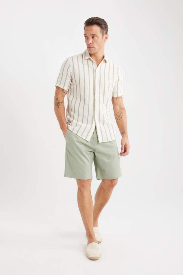 Yeni Sezon %100 Pamuk Regular Fit Gabardin Bermuda Şort - 6