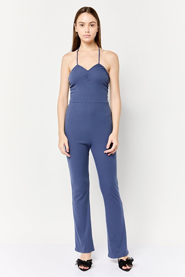 Women Ribbed Sleeveless Jumpsuit, Blue
