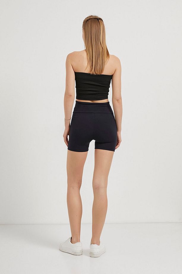Kadın Yüksek Bel Soft Laci Dar Spor Mini Tayt Şort - 4