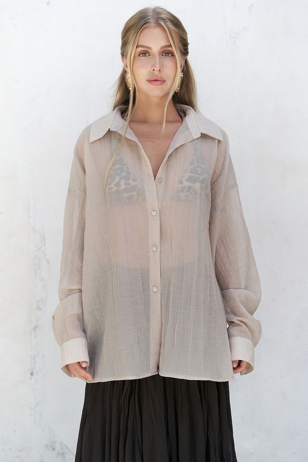 Syaritta Oversize Vizon Transparan Gömlek - 4