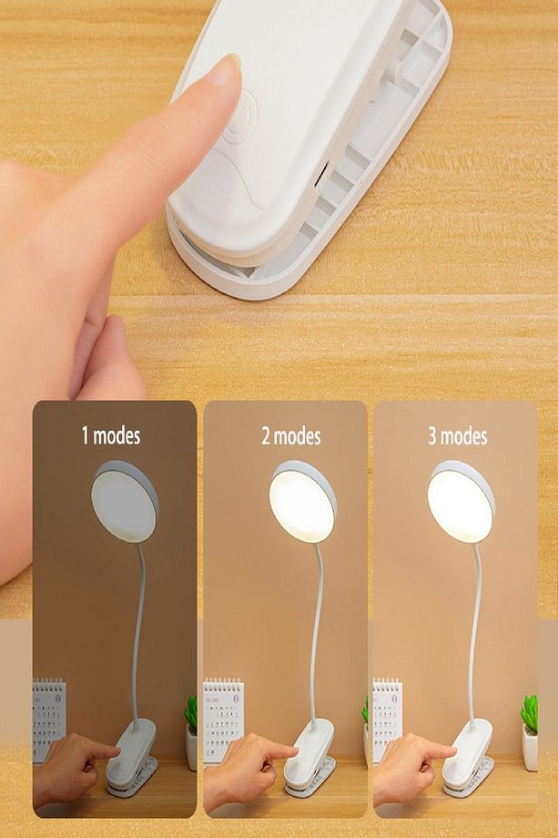 Şarjlı USB’li Dokunmatik 3 Modlu Klipsli Mandallı LED Okuma Lambası 360° Esnek Beyaz Göz Koruma - 2