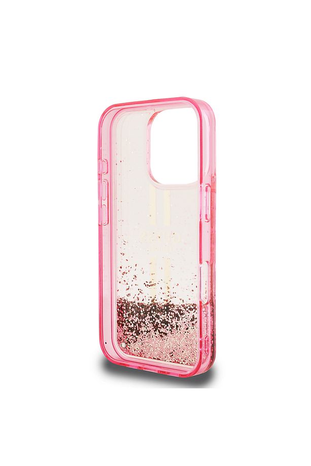Apple iPhone 16 Pro Max Kılıf Guess Lisanslı Transparan Sıvılı Simli Altın Çizgili Kapak Pembe - 5