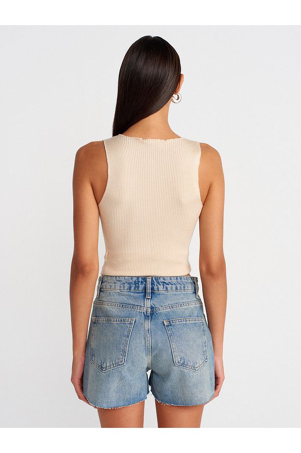 72005 Paçası Dikişsiz Kısa Denim Şort-Tint - 2
