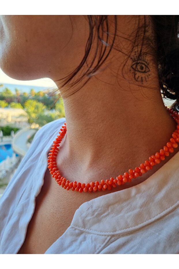 Orange Coral Natural Stone Necklace | Vitality and Passion
