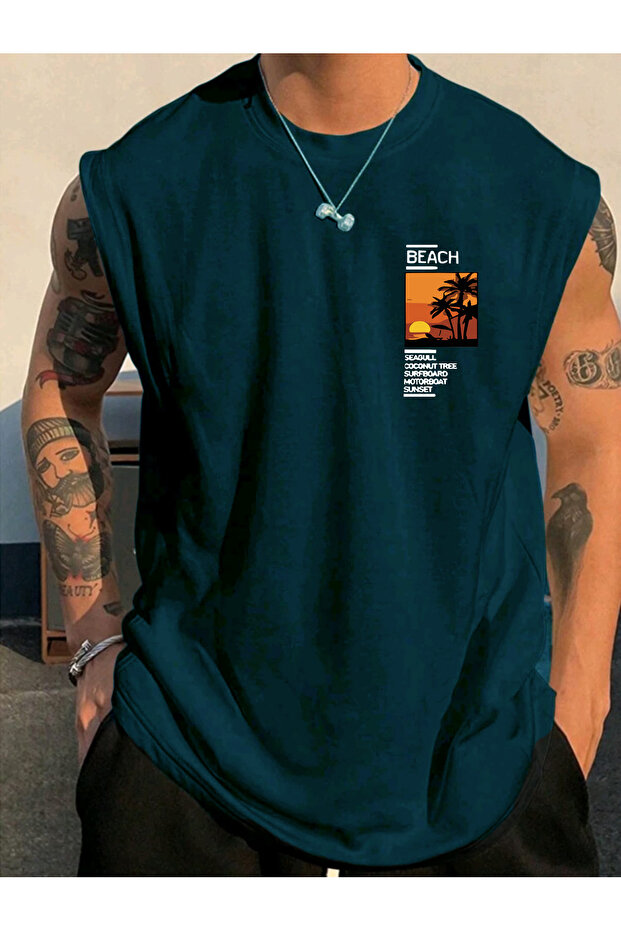 Zero Sleeve BEACH Printed Oversize T-shirt