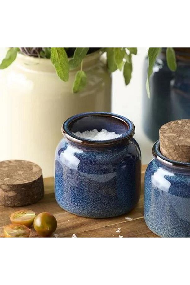 GLADELIG Serisi İle Eşleşen Seramik Kavanoz 2 Adet Okyanus Mavisi 0.3 Lt Sırlı Yüzey-Mantar Kapak - 7