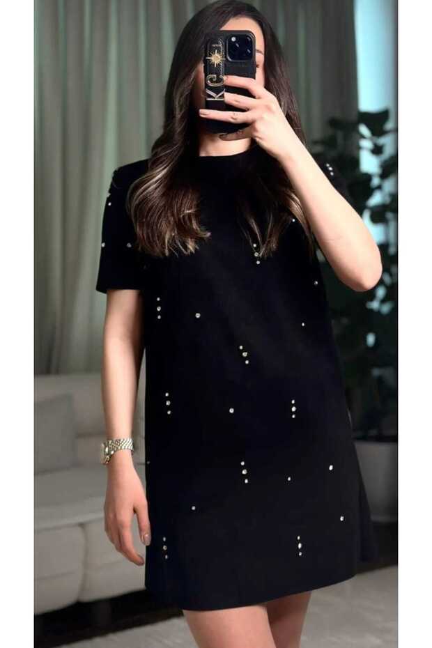 taşlı mini elbise - 3
