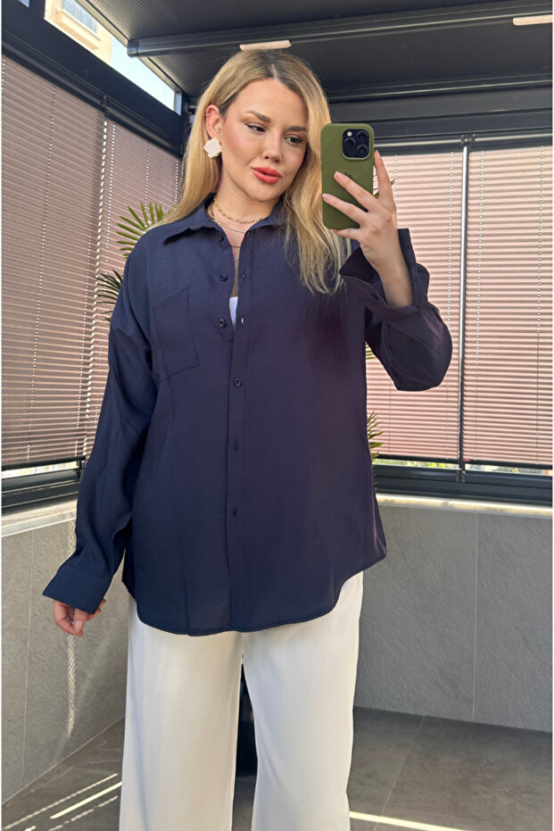 Lacivert Tek Cepli Basic Gömlek - 6