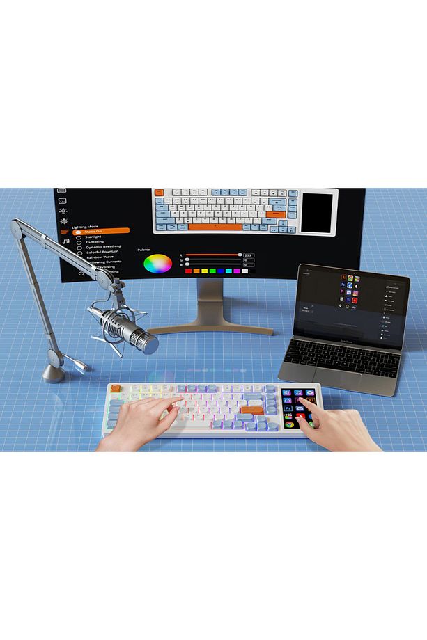 Ajazz Akp815 %75 Low Profile Mekanik Klavye 4.33'' Ekran Programlanabilir Rgb Gasket Brown Switch - 5