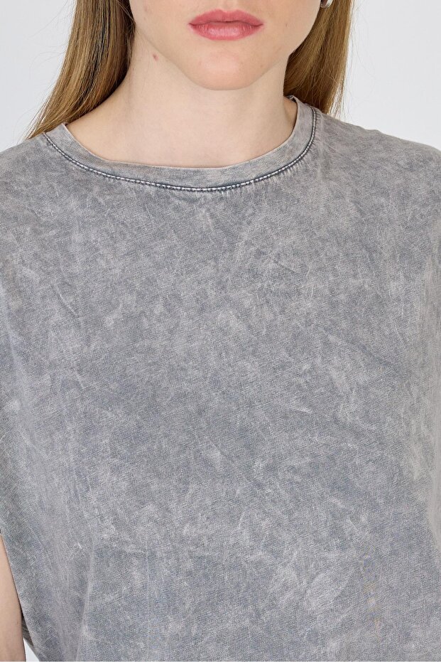 Gray Washed Oversize Basic T-Shirt 253014 - 4