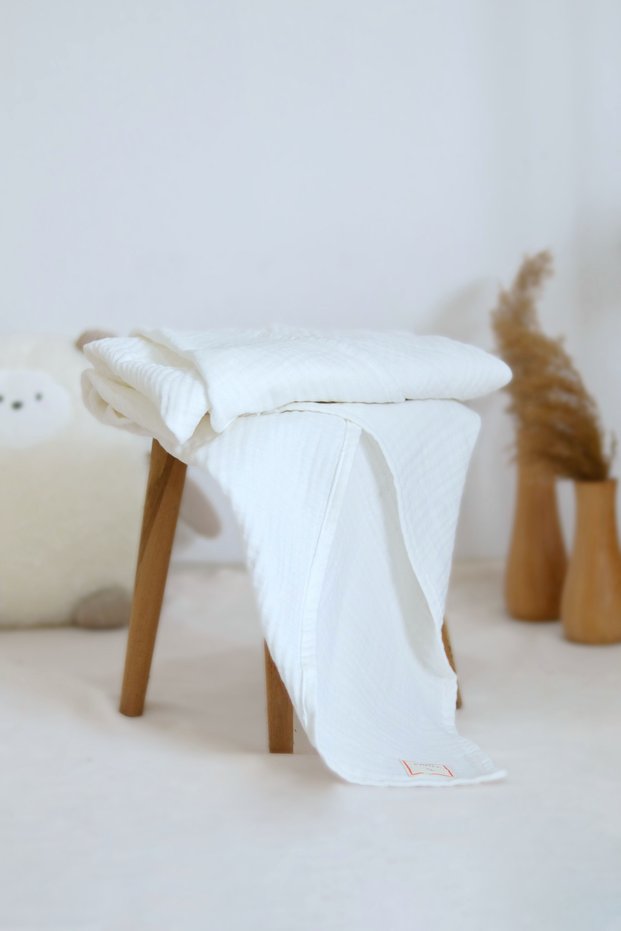 Ecru 4 Layer 100% Cotton Muslin Baby Blanket / Cover