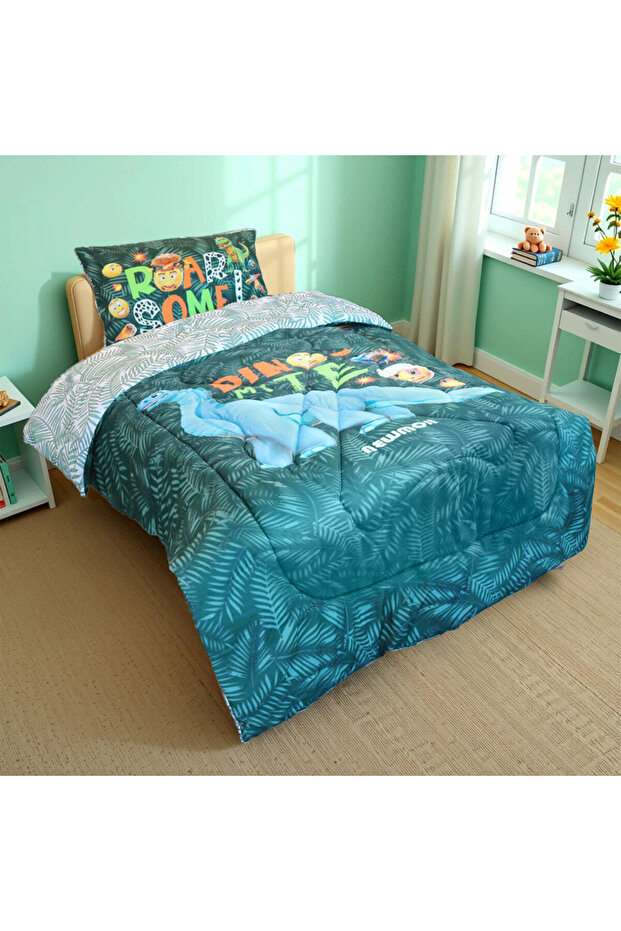 2-Piece Kids Dinomite Smiley Comforter Set (135 x 220cm)- Reversible Kids Bedding Design