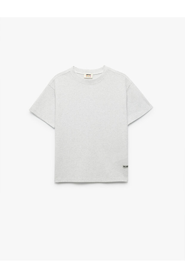 Label Detailed Short Sleeve Crew Neck Textured T-Shirt