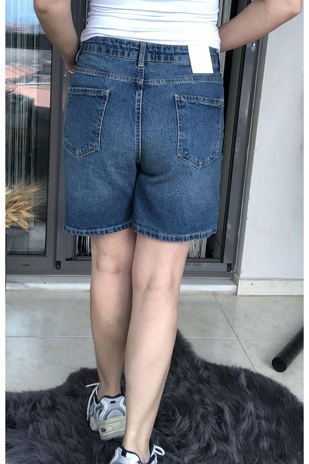 Yüksek Bel Mom Kot Şort - 5