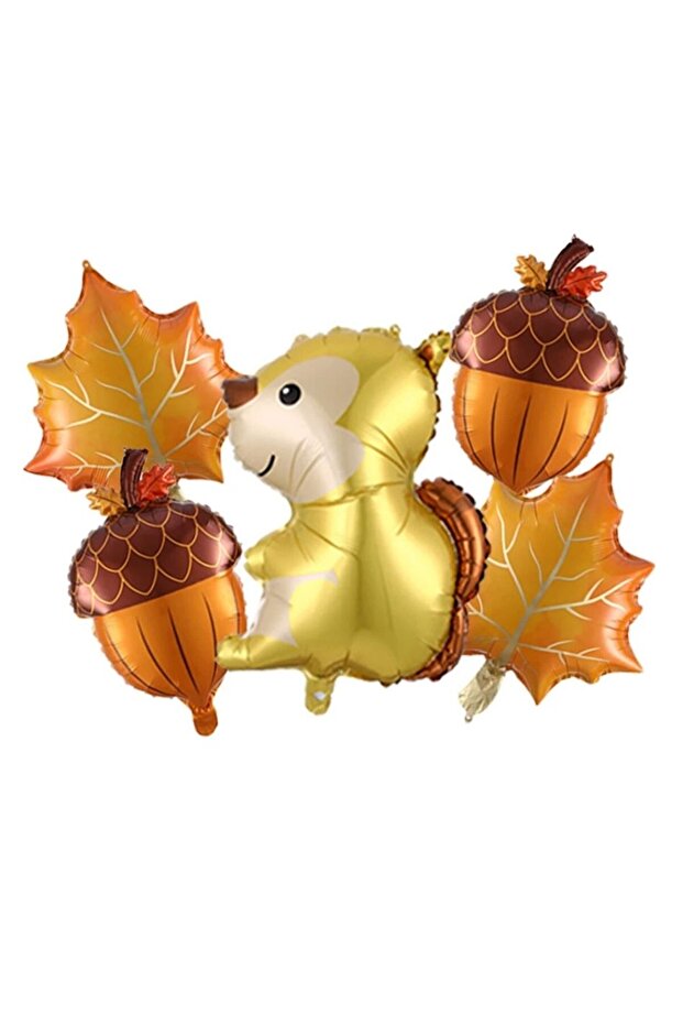 Autumn Feast Squirrel Acorn Set of 5 Foil Balloons