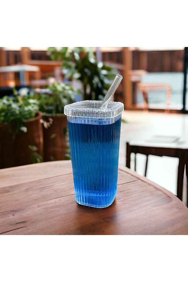 1 Adet Kare Mika (Cam Değildir) Kapaklı Pipetli Pinterest Bardak Soğuk Kahve Meşrubat Bardağı - 2