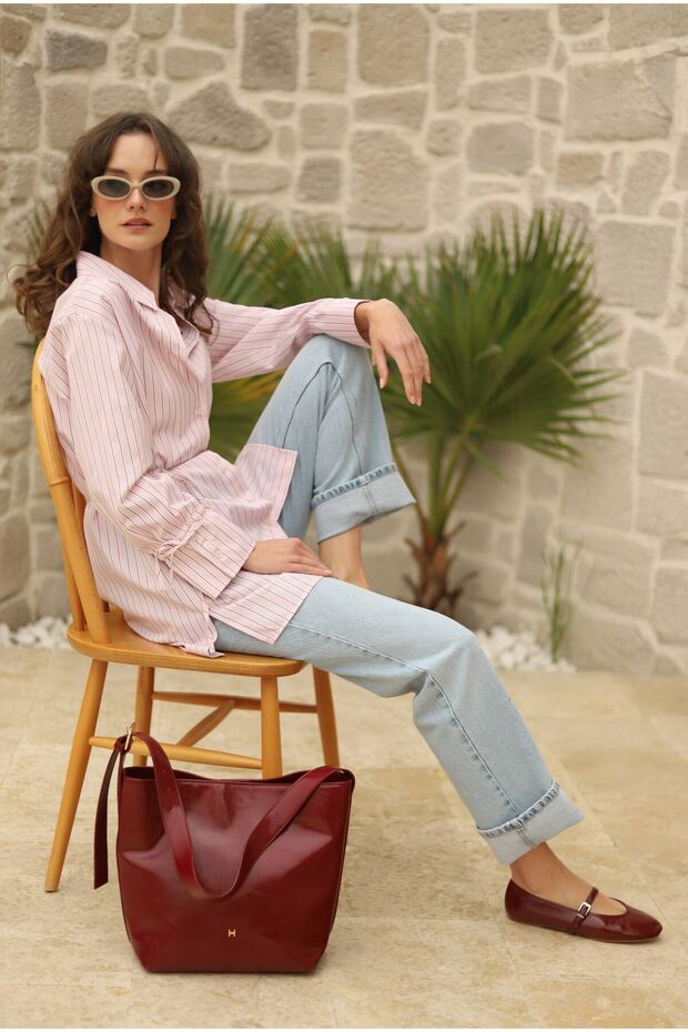 Deri Tote Çanta Vişne - 2