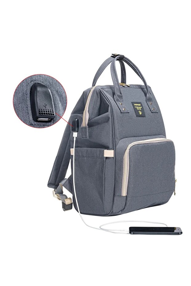 Grey USB Diaper Bag & Diaper Caddy, Fonksiyonel ve Konforlu - 4